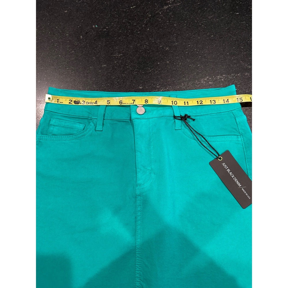 Just Black Denim Jade Green A-Line Mini Skirt M Double Button Raw Hem NWT - Picture 7 of 9